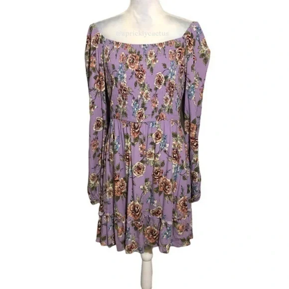 NWOT Xhilaration Lilac Purple Floral Smocked Dress - Picture 11 of 15